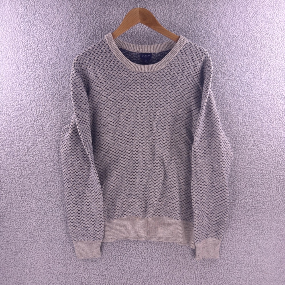 J.Crew Mens XL Birds Eye Knit Lambswool Blend Crewneck Sweater Grey Navy